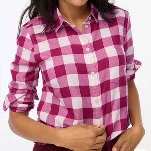 J Crew Women’s Buffalo Plaid Flannel Pink Check Button Down Large
